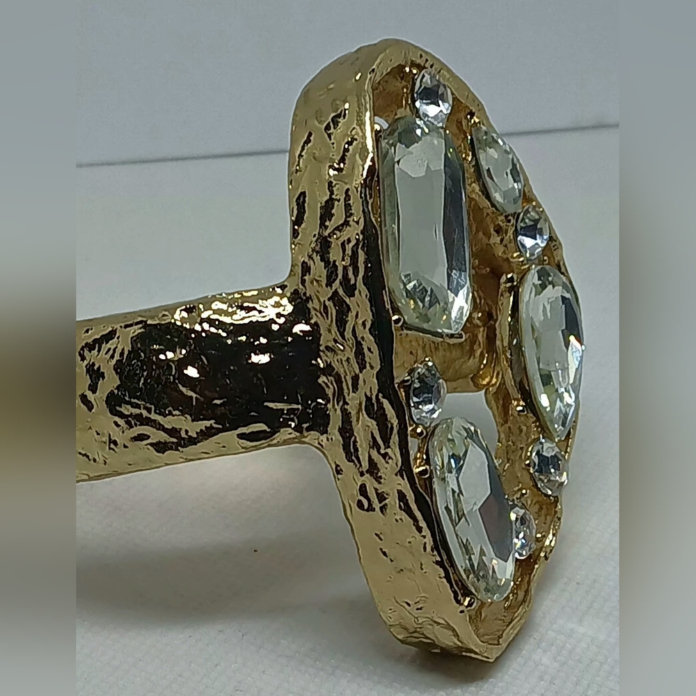 Crazy Crystal Statement Goldtone  Gemstone Clip Hinge Bracelet - Picture 4 of 12